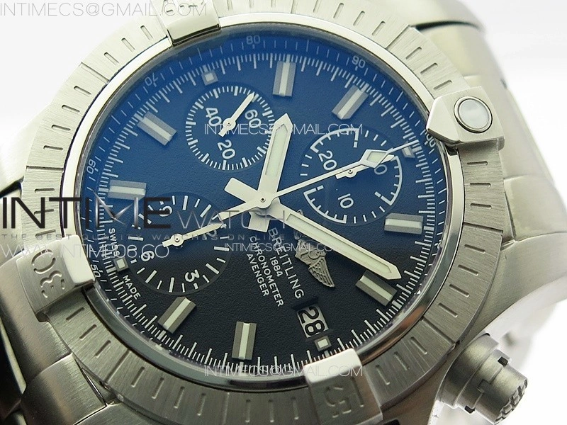 Avenger Chrono SS White Second hand B50 Black Dial on SS Bracelet A7750