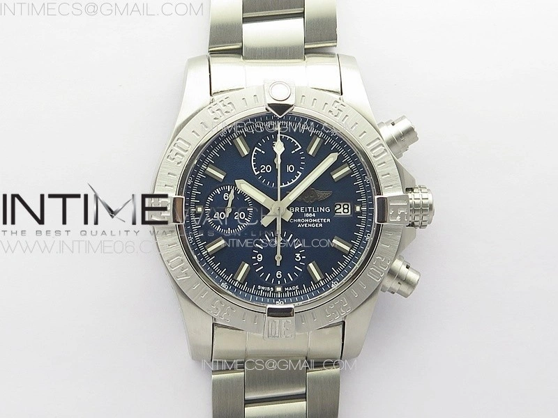 Avenger Chrono SS White Second hand B50 Blue Dial on SS Bracelet A7750