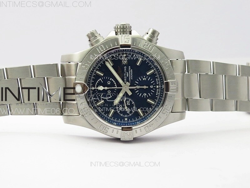 Avenger Chrono SS White Second hand B50 Blue Dial on SS Bracelet A7750