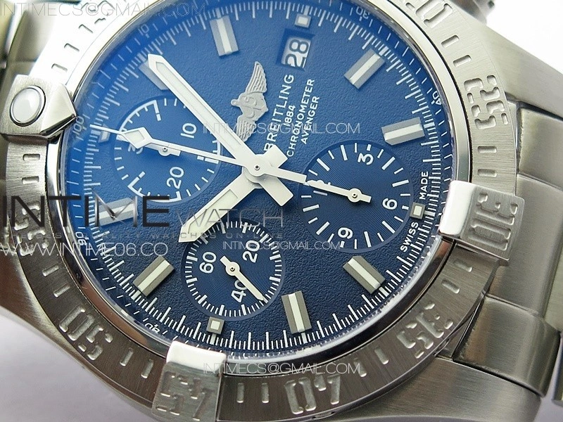 Avenger Chrono SS White Second hand B50 Blue Dial on SS Bracelet A7750