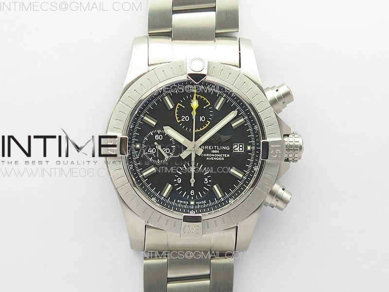 Avenger Chrono SS Yellow Second hand B50 Black Dial on SS Bracelet A7750