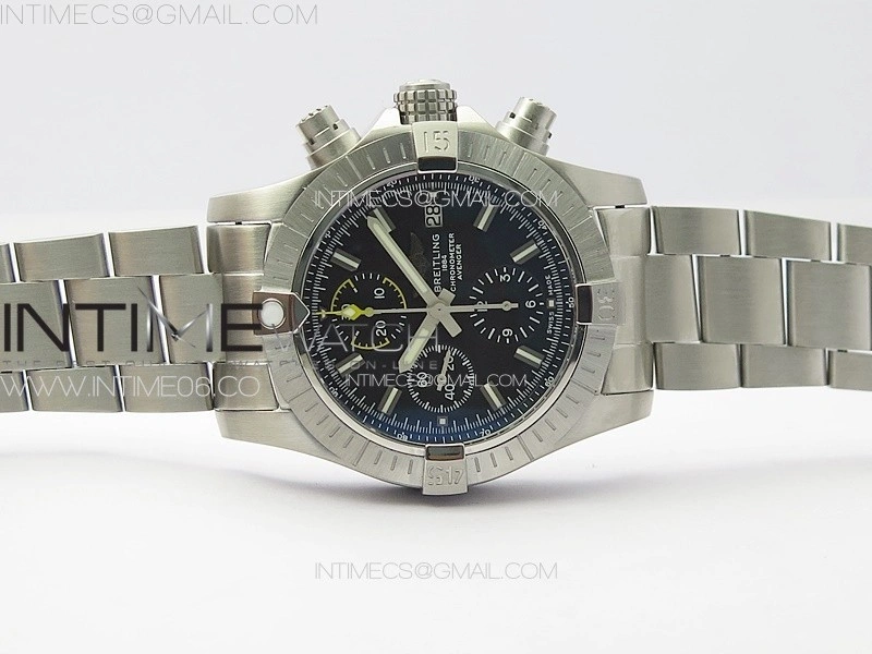 Avenger Chrono SS Yellow Second hand B50 Black Dial on SS Bracelet A7750