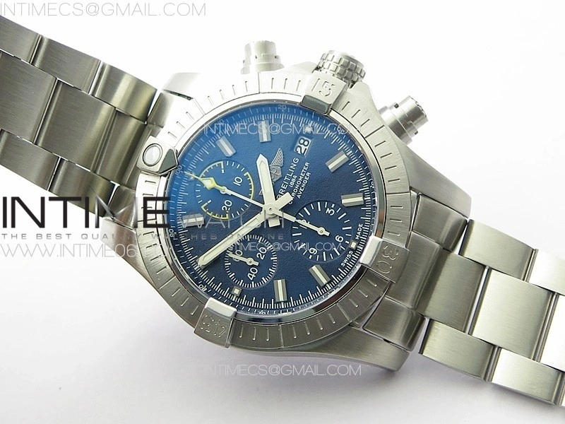 Avenger Chrono SS Yellow Second hand B50 Blue Dial on SS Bracelet A7750