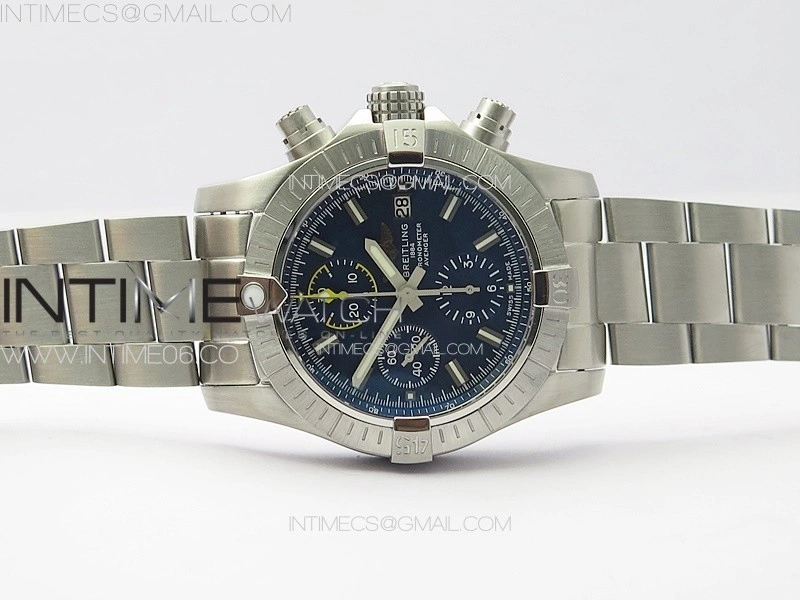 Avenger Chrono SS Yellow Second hand B50 Blue Dial on SS Bracelet A7750