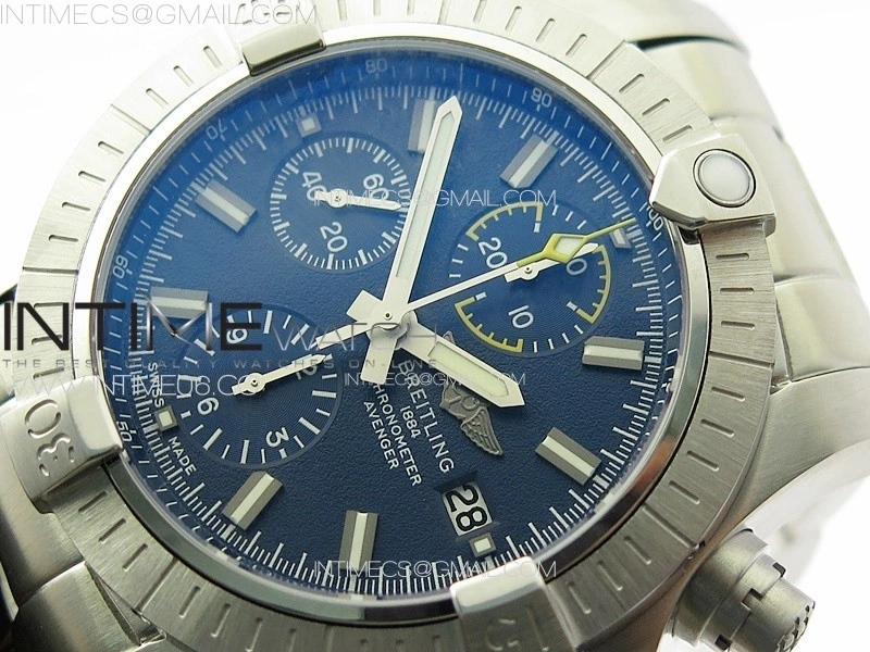 Avenger Chrono SS Yellow Second hand B50 Blue Dial on SS Bracelet A7750