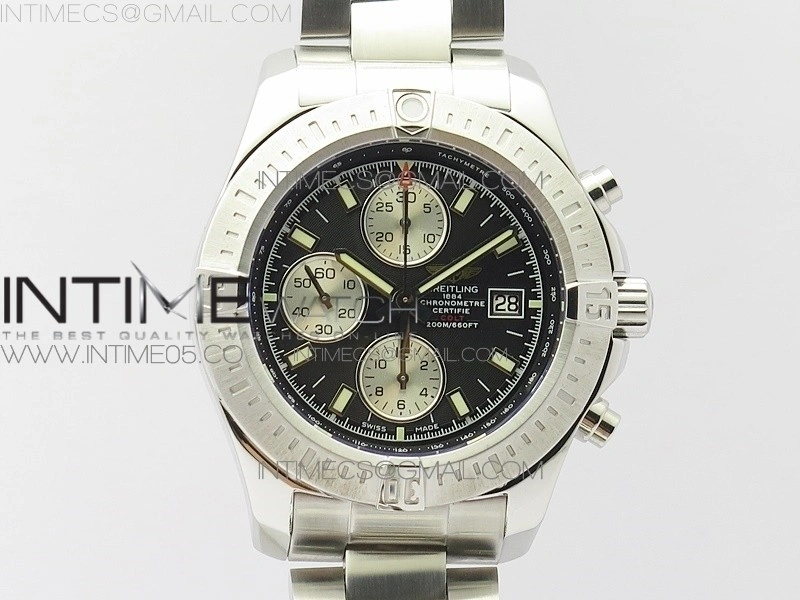 Avenger Chronograph 43mm SS B12F Best Edition Black Dial on SS Bracelet A7750