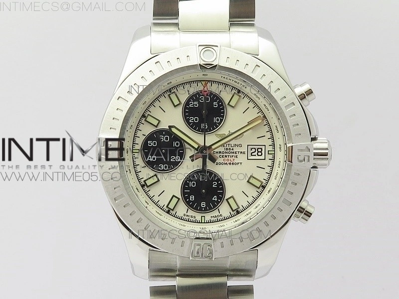 Avenger Chronograph 43mm SS B12F Best Edition White Dial on SS Bracelet A7750