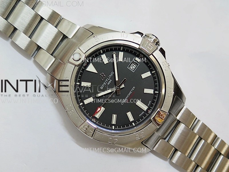Avenger Chronometer 42mm SS BLSF 1:1 Best Version Black Dial On SS Bracelet A2824