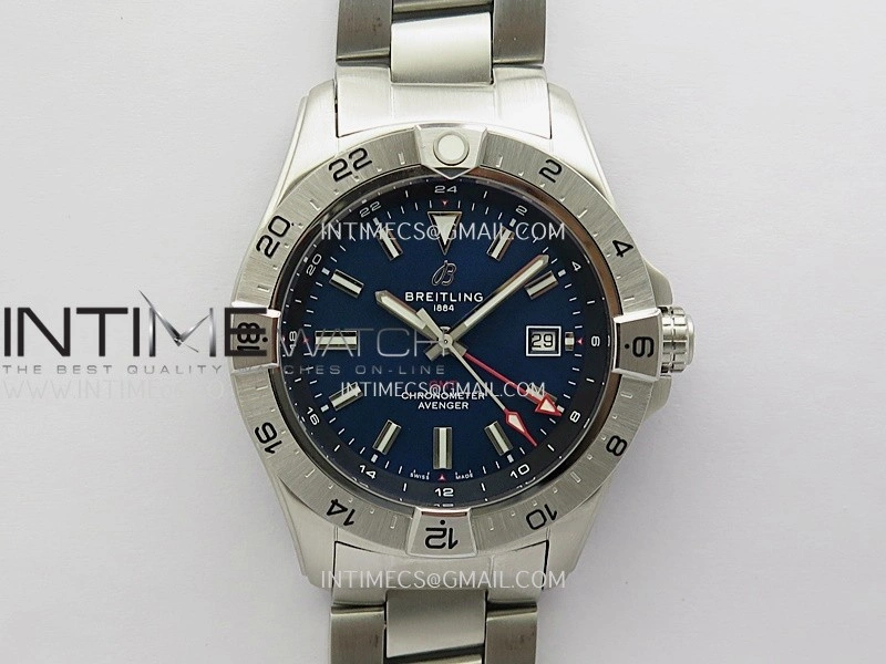 Avenger Chronometer 44mm GMT SS B50 Best Version Blue Dial On SS Bracelet A2836