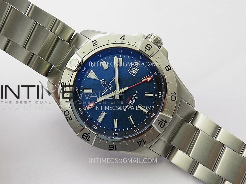 Avenger Chronometer 44mm GMT SS B50 Best Version Blue Dial On SS Bracelet A2836