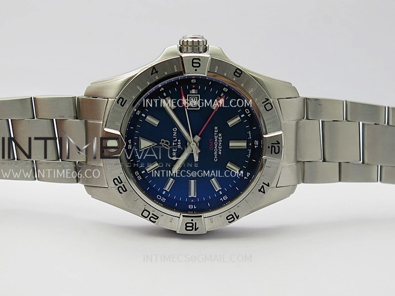 Avenger Chronometer 44mm GMT SS B50 Best Version Blue Dial On SS Bracelet A2836
