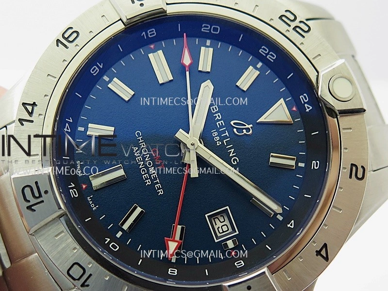 Avenger Chronometer 44mm GMT SS B50 Best Version Blue Dial On SS Bracelet A2836