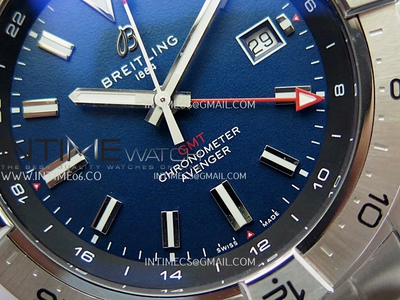 Avenger Chronometer 44mm GMT SS B50 Best Version Blue Dial On SS Bracelet A2836