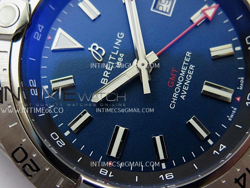 Avenger Chronometer 44mm GMT SS B50 Best Version Blue Dial On SS Bracelet A2836