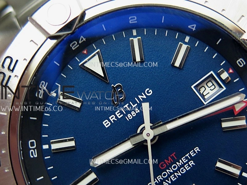 Avenger Chronometer 44mm GMT SS B50 Best Version Blue Dial On SS Bracelet A2836