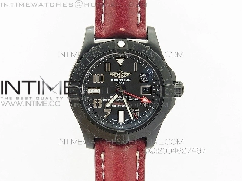 Avenger GMT DLC Black Numeral Marker Textured Dial on Leather strap A2836