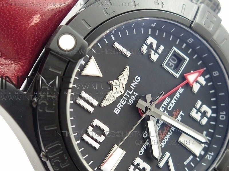 Avenger GMT DLC Black Numeral Marker Textured Dial on Leather strap A2836
