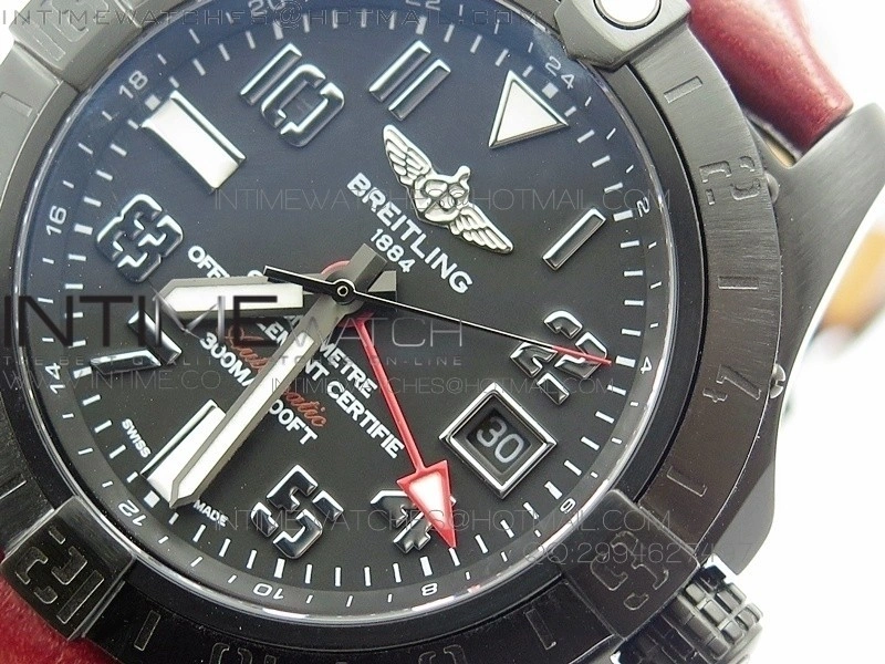 Avenger GMT DLC Black Numeral Marker Textured Dial on Leather strap A2836