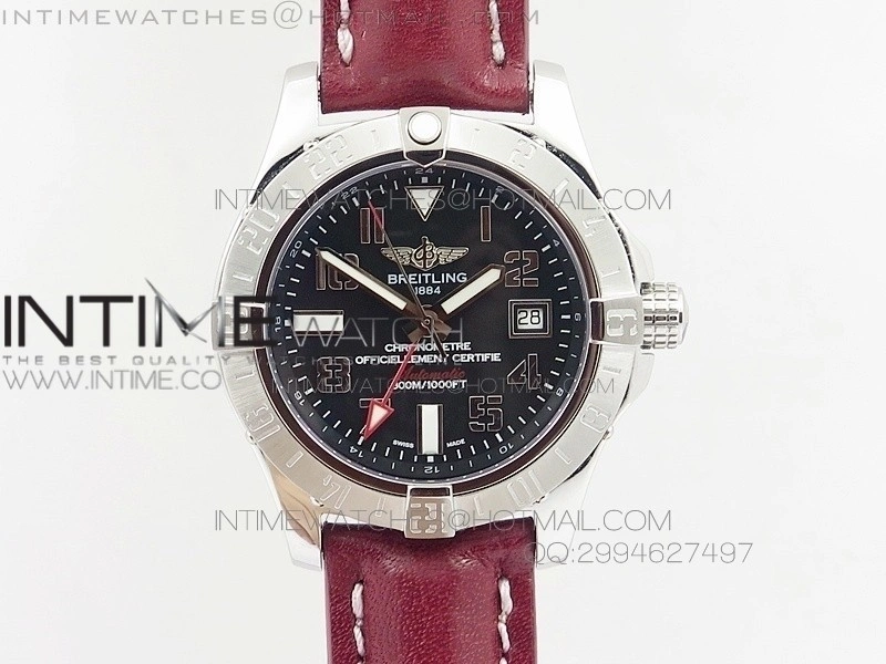 Avenger GMT SS Black Numeral Marker Dial on Leather strap A2836