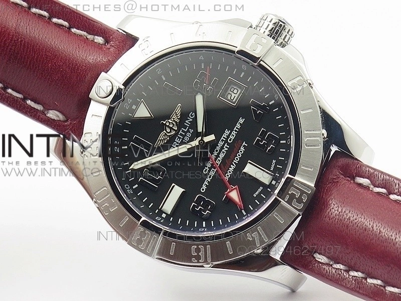 Avenger GMT SS Black Numeral Marker Dial on Leather strap A2836