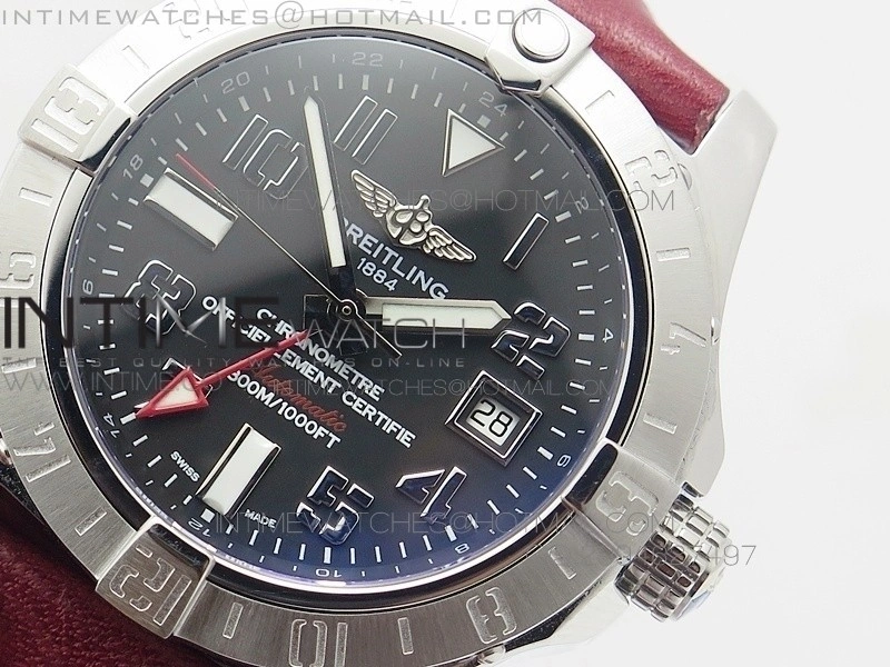 Avenger GMT SS Black Numeral Marker Dial on Leather strap A2836