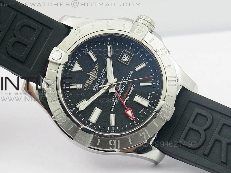 Avenger GMT SS Black Sticks Marker Dial on Rubber strap A2836