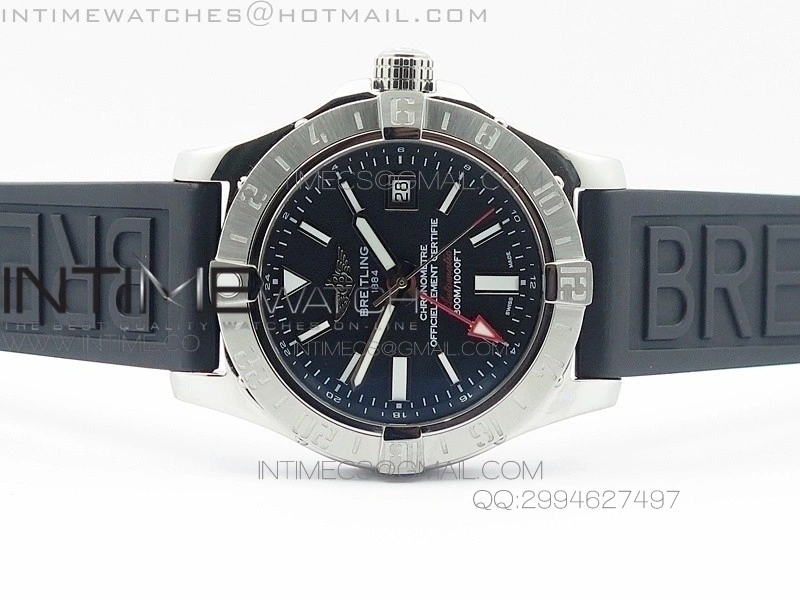 Avenger GMT SS Black Sticks Marker Dial on Rubber strap A2836