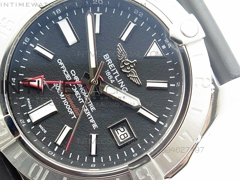 Avenger GMT SS Black Sticks Marker Dial on Rubber strap A2836