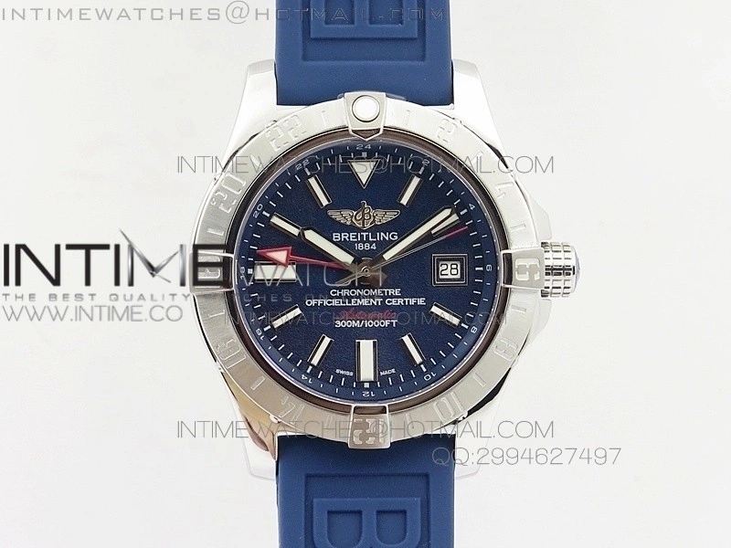 Avenger GMT SS Blue Sticks Marker Dial on Rubber strap A2836