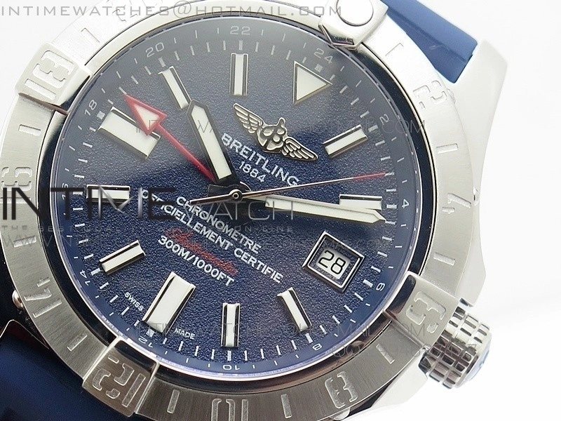 Avenger GMT SS Blue Sticks Marker Dial on Rubber strap A2836