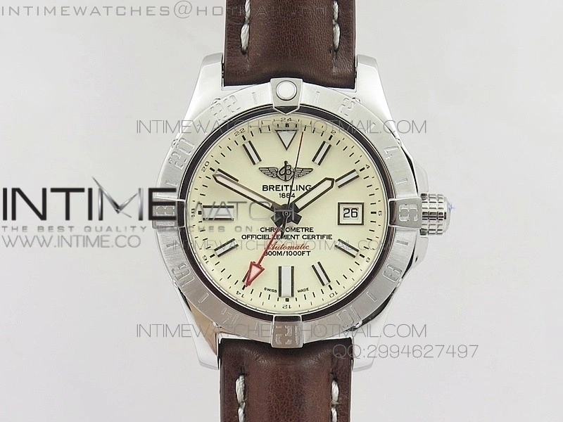 Avenger GMT SS White Stick Marker Dial on Leather strap A2836