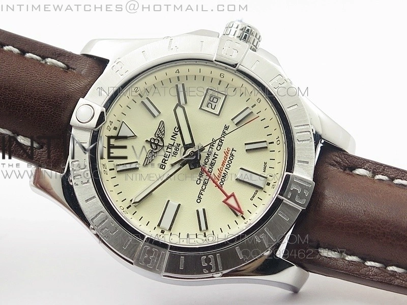 Avenger GMT SS White Stick Marker Dial on Leather strap A2836