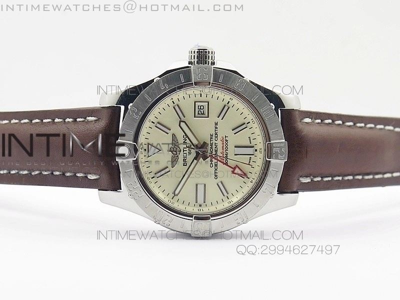 Avenger GMT SS White Stick Marker Dial on Leather strap A2836