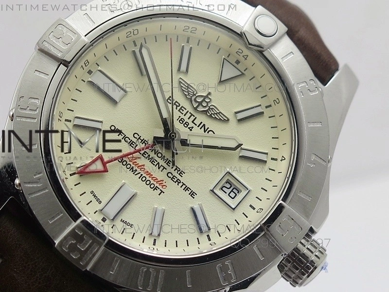 Avenger GMT SS White Stick Marker Dial on Leather strap A2836