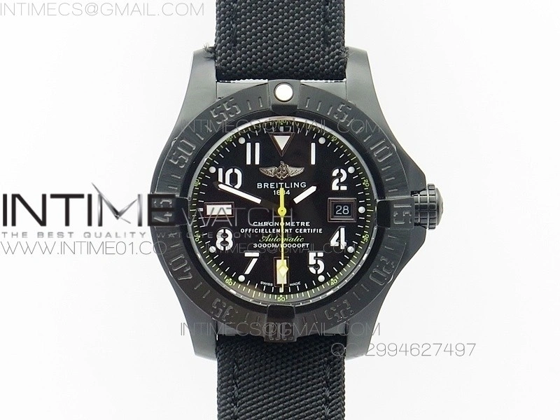 Avenger II Seawolf PVD Black Dial Yellow Markers on Black Nylon Strap A2836