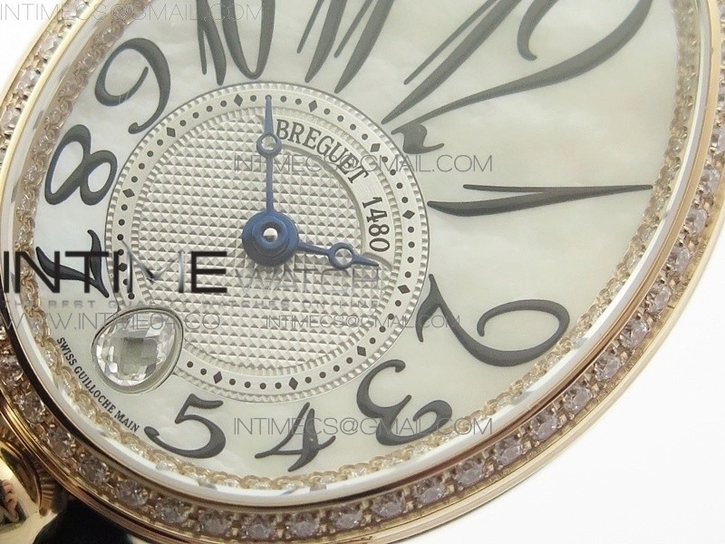 Reine de Naples 8918BB RG ZF 1:1 Best Edition White MOP Dial Diamonds Bezel on Black Fabric Strap A537