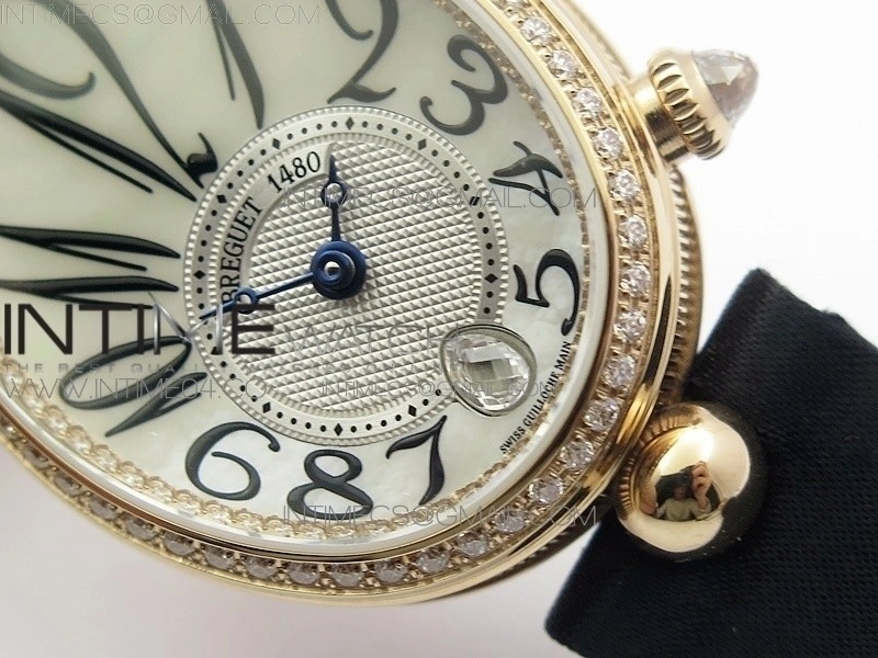 Reine de Naples 8918BB RG ZF 1:1 Best Edition White MOP Dial Diamonds Bezel on Black Fabric Strap A537