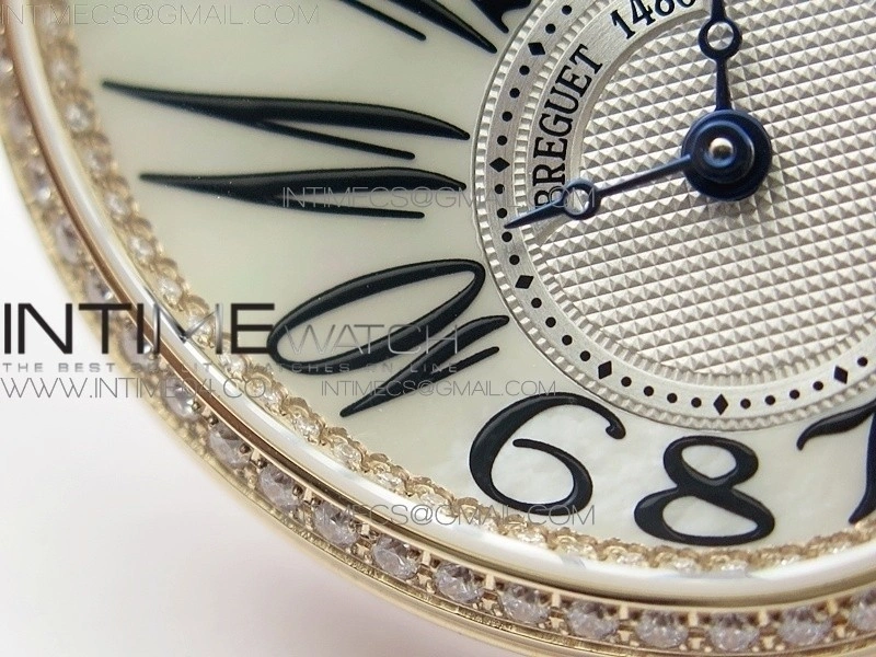 Reine de Naples 8918BB RG ZF 1:1 Best Edition White MOP Dial Diamonds Bezel on Black Fabric Strap A537