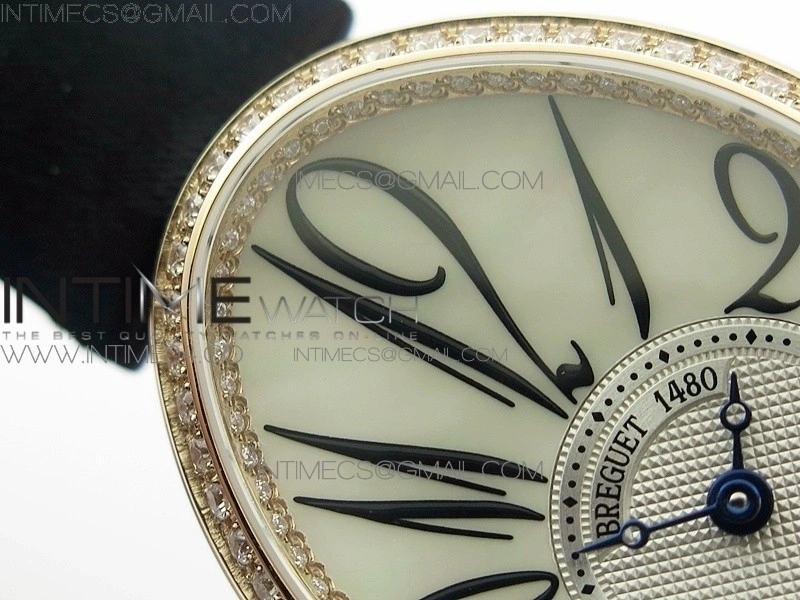 Reine de Naples 8918BB RG ZF 1:1 Best Edition White MOP Dial Diamonds Bezel on Black Fabric Strap A537