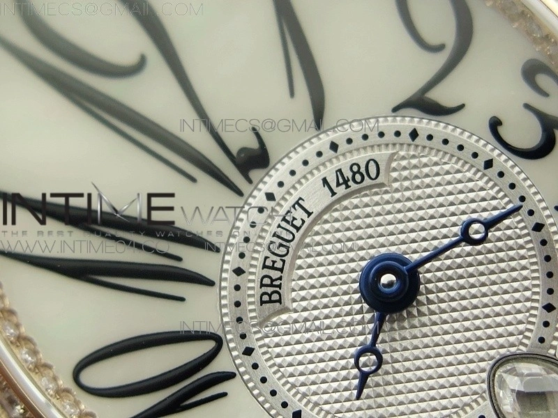 Reine de Naples 8918BB RG ZF 1:1 Best Edition White MOP Dial Diamonds Bezel on Black Fabric Strap A537