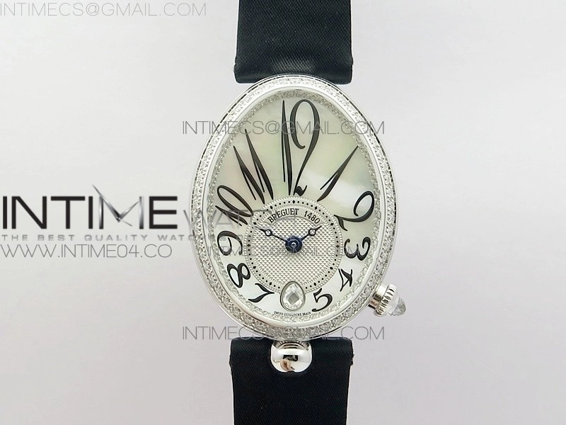 Reine de Naples 8918BB SS ZF 1:1 Best Edition White MOP Dial Diamonds Bezel on Black Fabric Strap A537