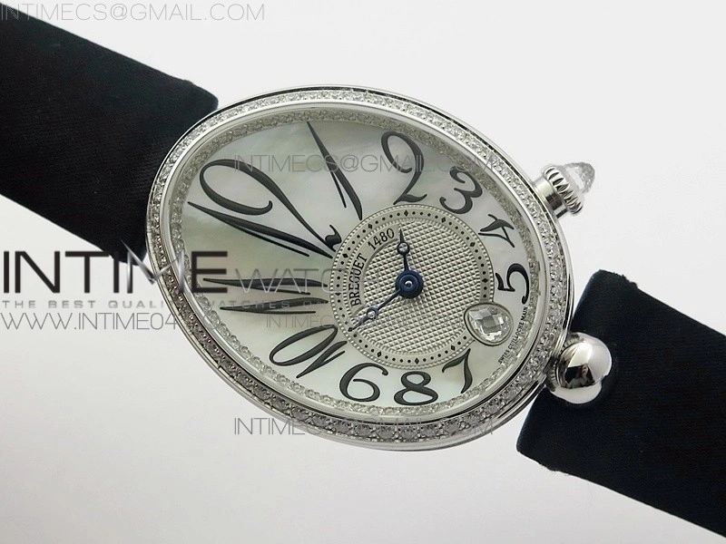 Reine de Naples 8918BB SS ZF 1:1 Best Edition White MOP Dial Diamonds Bezel on Black Fabric Strap A537