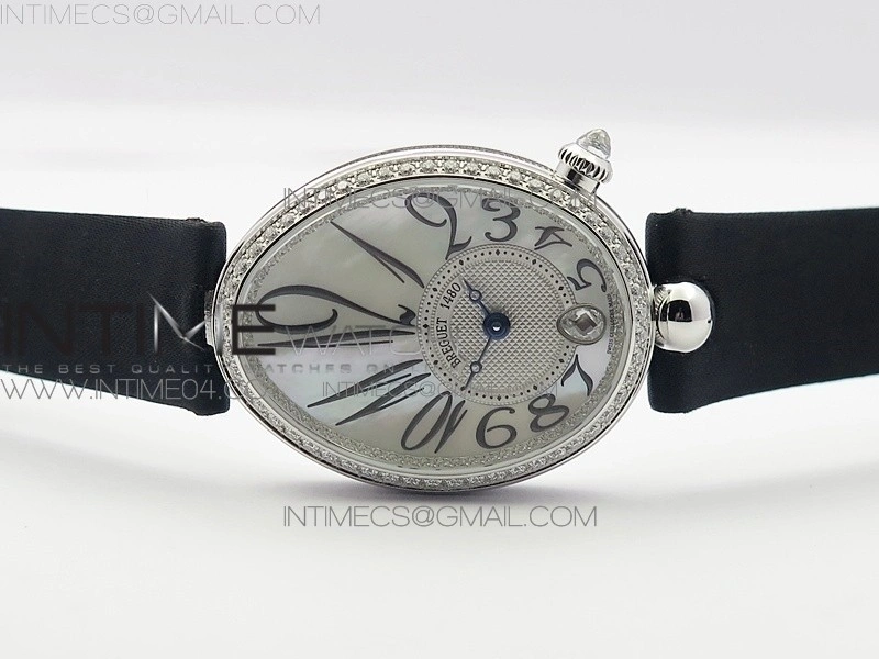 Reine de Naples 8918BB SS ZF 1:1 Best Edition White MOP Dial Diamonds Bezel on Black Fabric Strap A537