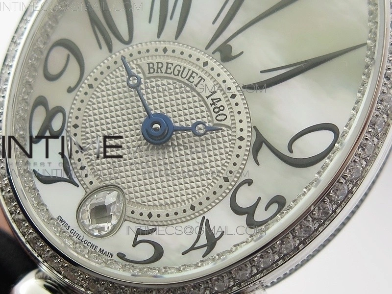Reine de Naples 8918BB SS ZF 1:1 Best Edition White MOP Dial Diamonds Bezel on Black Fabric Strap A537