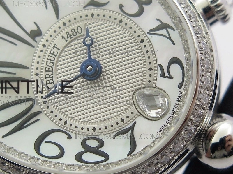 Reine de Naples 8918BB SS ZF 1:1 Best Edition White MOP Dial Diamonds Bezel on Black Fabric Strap A537