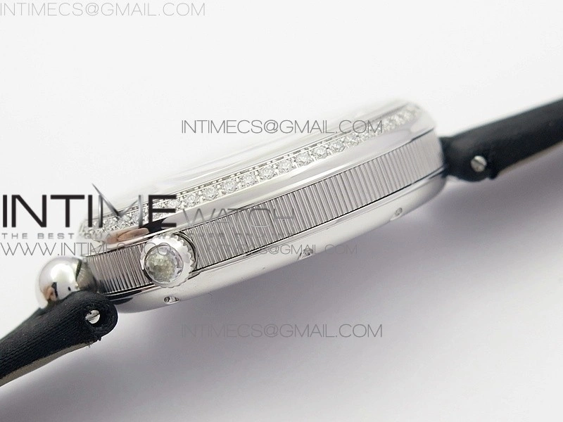 Reine de Naples 8918BB SS ZF 1:1 Best Edition White MOP Dial Diamonds Bezel on Black Fabric Strap A537