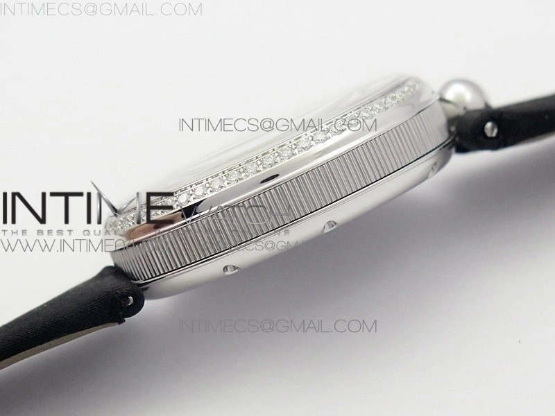 Reine de Naples 8918BB SS ZF 1:1 Best Edition White MOP Dial Diamonds Bezel on Black Fabric Strap A537