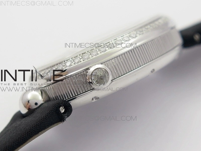 Reine de Naples 8918BB SS ZF 1:1 Best Edition White MOP Dial Diamonds Bezel on Black Fabric Strap A537