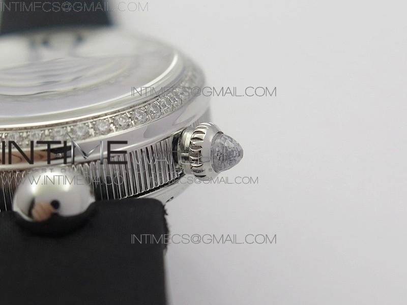 Reine de Naples 8918BB SS ZF 1:1 Best Edition White MOP Dial Diamonds Bezel on Black Fabric Strap A537