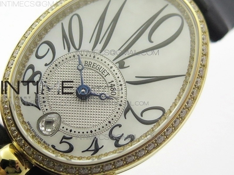 Reine de Naples 8918BB YG ZF 1:1 Best Edition White MOP Dial Diamonds Bezel on Black Fabric Strap A537